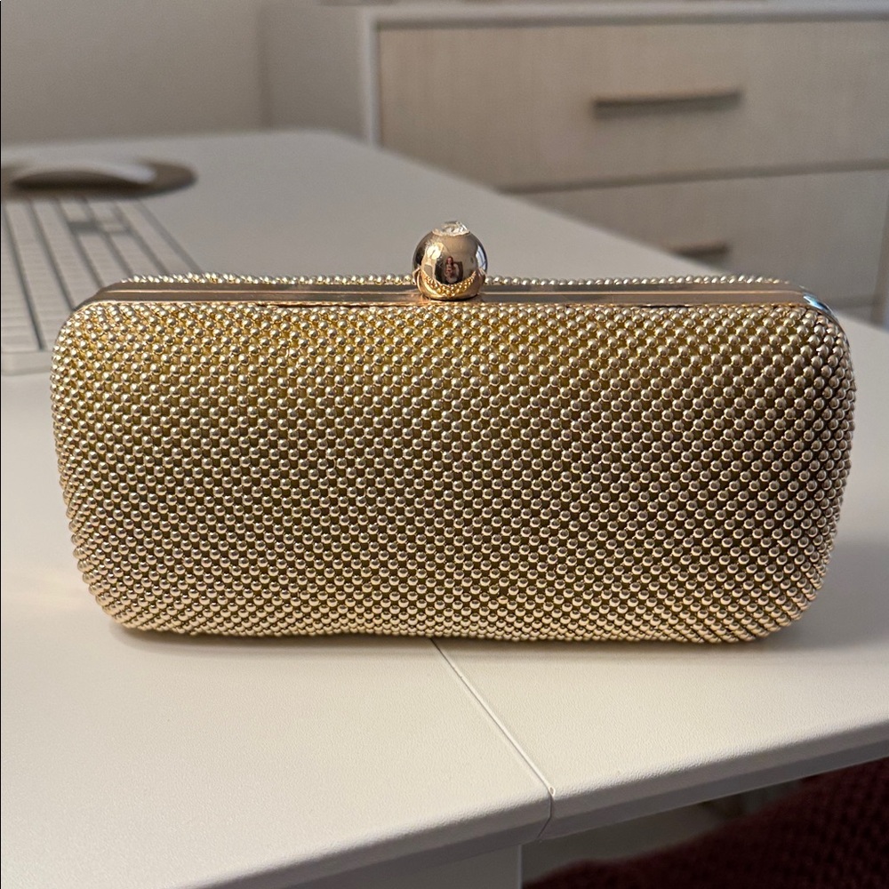 Elegant Gold Beaded Clutch